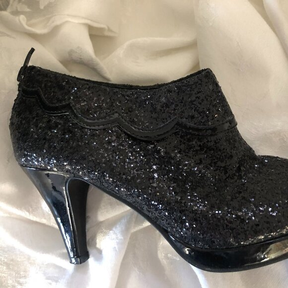 Wide Black Sequined Bootie - Picture 4 of 16